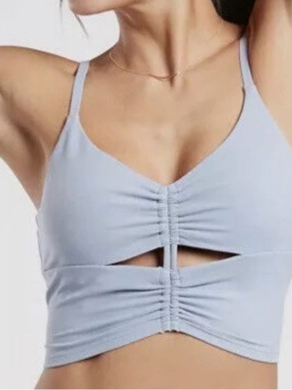 Athleta‎ Cinch Longline Bra Blue Ruched Cutout Yoga Sports Bra Sz Large